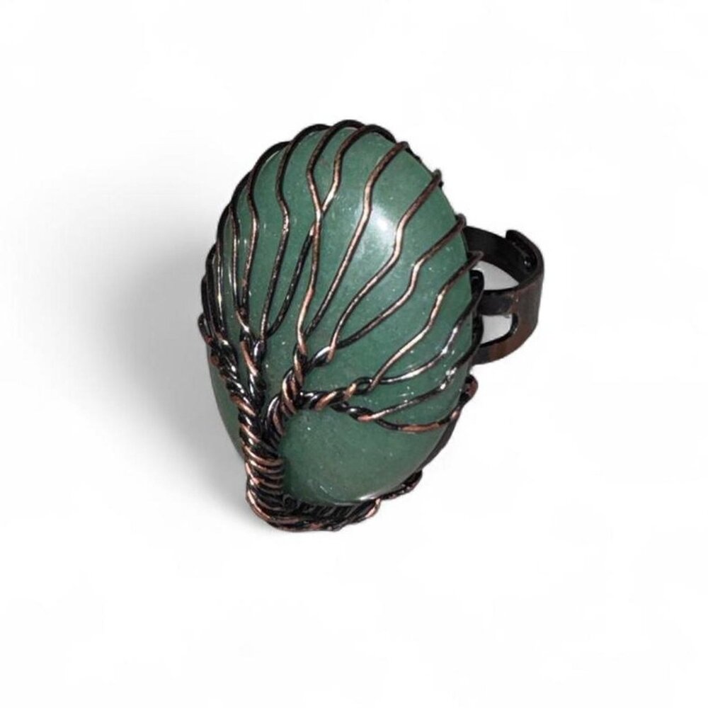 Size 6 adjustable Green stone ring with copper wire design #jewelry #ring